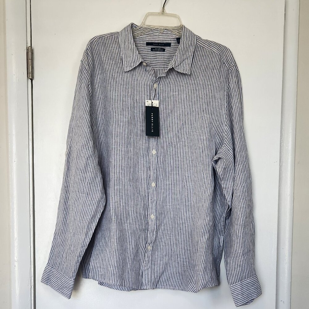 NWT Perry Ellis Linen Button Down - XXL